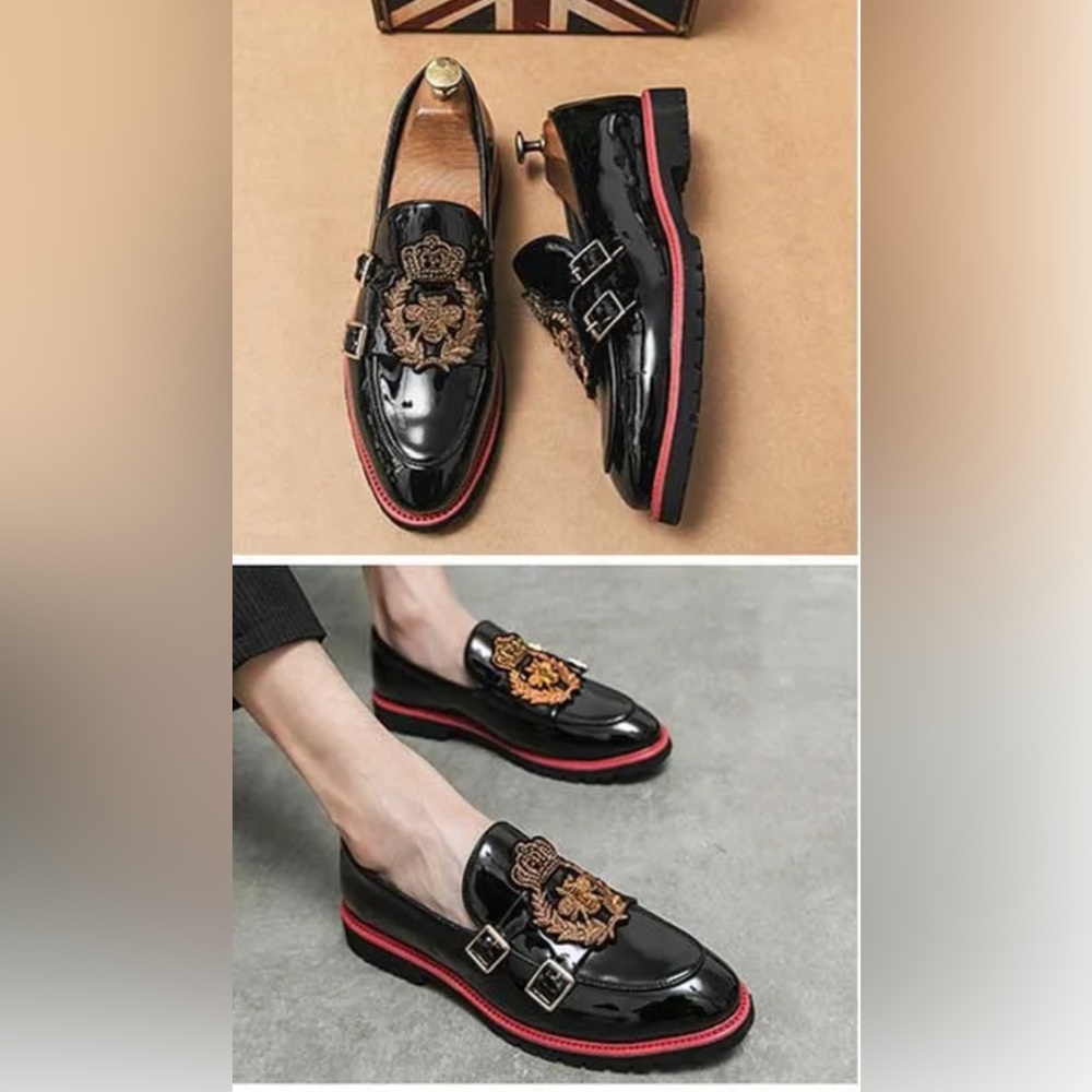 Men Black and Gold Embellished Loafers - Picture 4 of 5